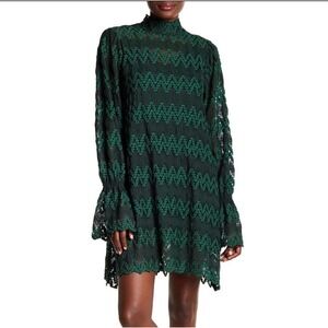 Free People Simone Mock Neck Dress Small Unlined Green‎ Lace Whimisgoth Boho